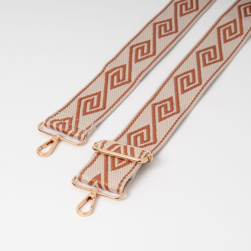 Axelrem med grekiskt mönster - beige/konjak