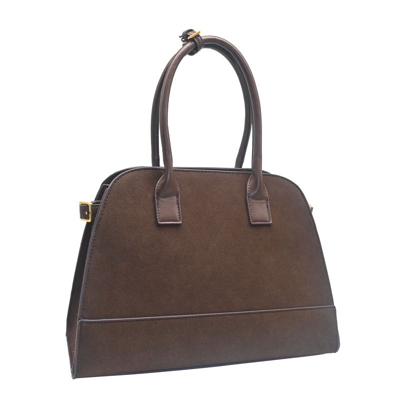 KINE bowler bag i imitert semsket skinn brun