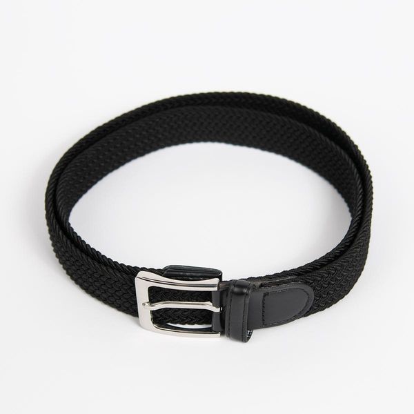 Huvudbild Elastik skärp, firkantet silver buckle - svart