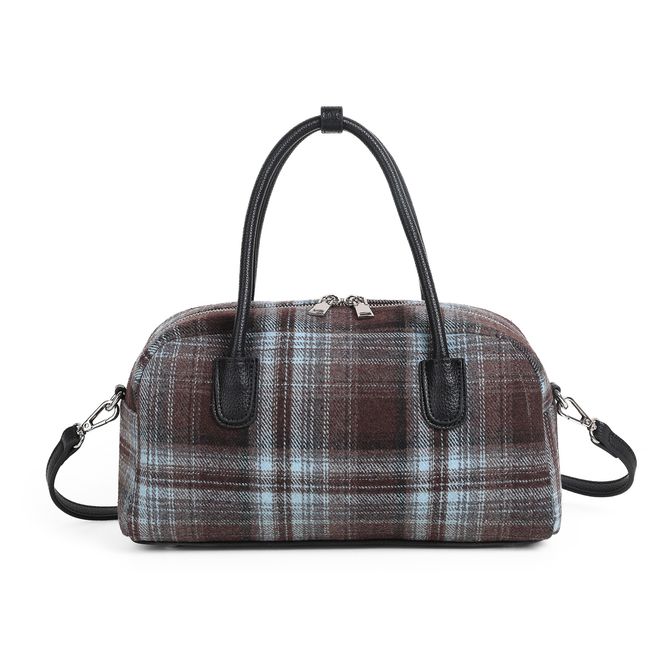 Huvudbild KARINE rutig bowler bag i filt och imiterat skinn ...