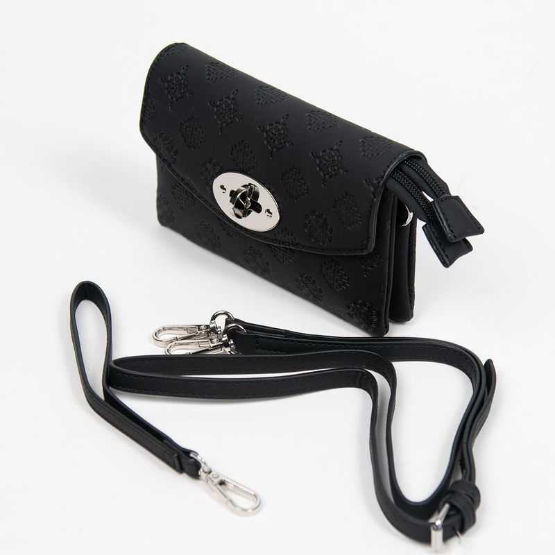 DANIELLE clutch med preget mønster svart sølvfarget metall