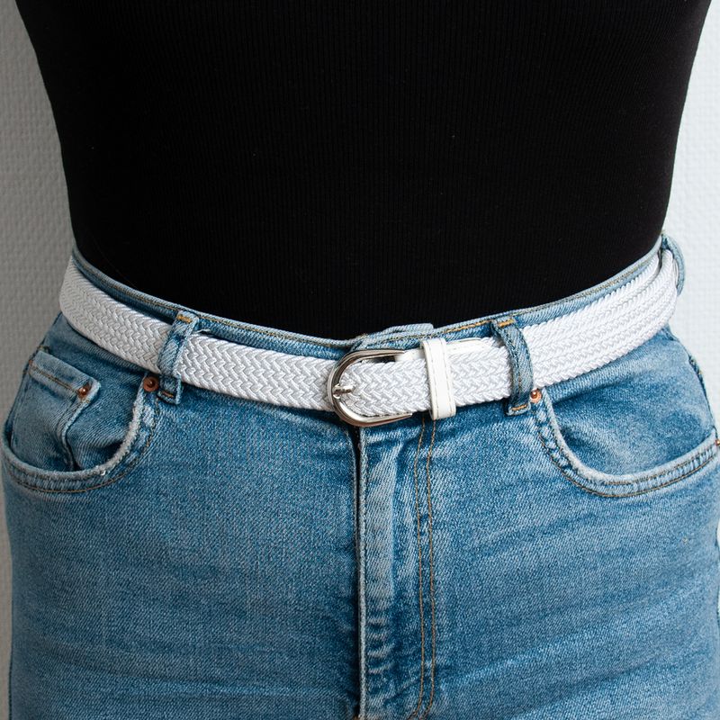 Smalt resårbälte, silver - vitt