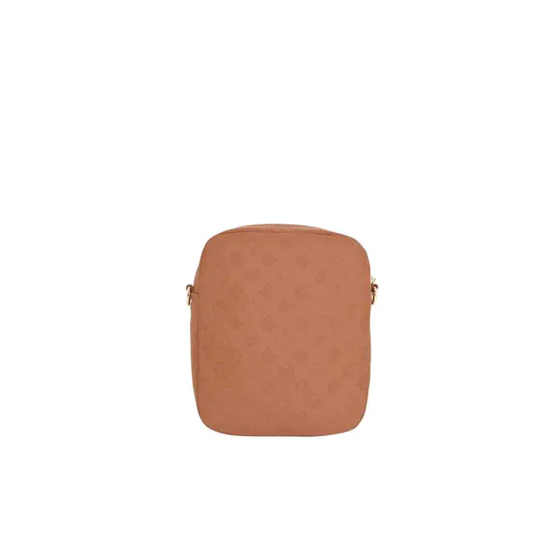Stor citybag i konstläder med präglat mönster och justerbar axelrem - cognac