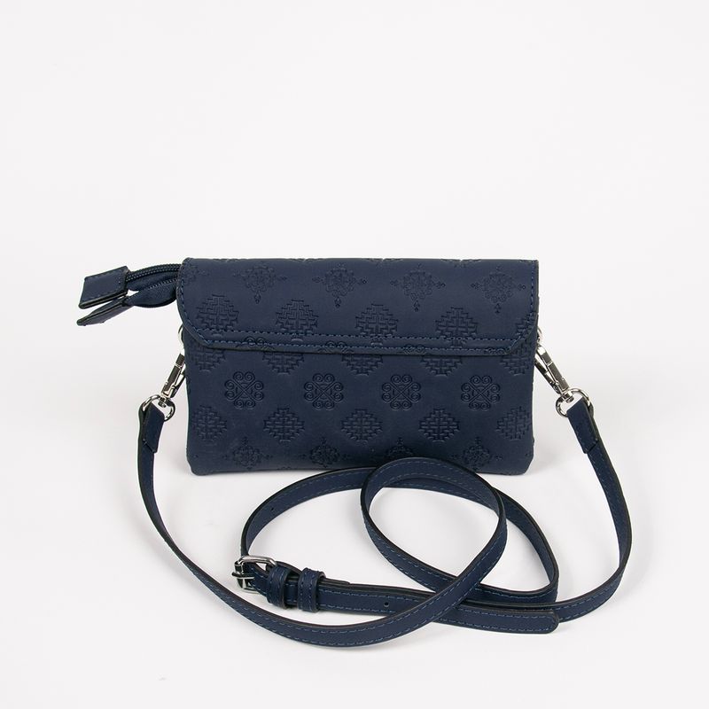 DANIELLE clutch med preget mønster marine sølvfarget metall