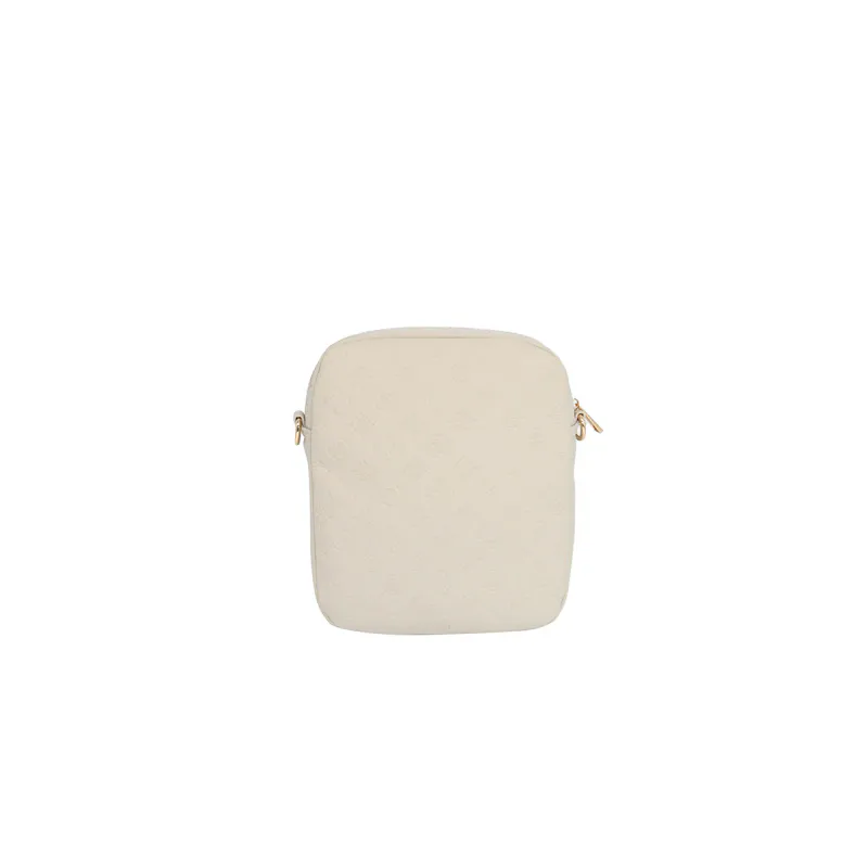 Stor citybag i konstläder med präglat mönster och justerbar axelrem - ljus beige