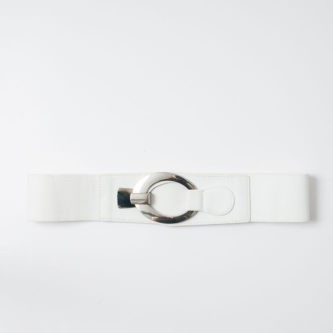 Huvudbild Elastiskt bälte med silverspänne - vitt
