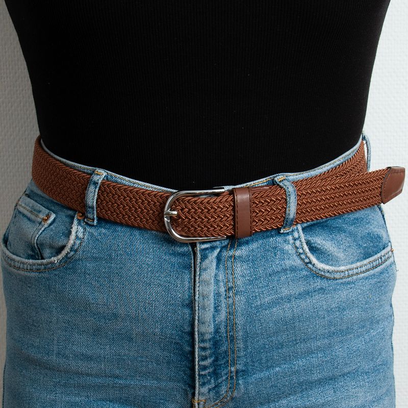 Stickat skärp, silver - konjak