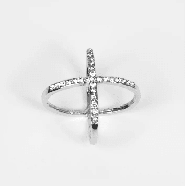 Huvudbild Halsduksring enkel X med strass - silver