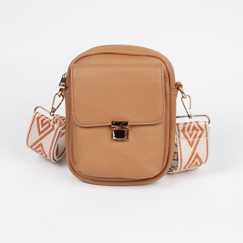 IDA citybag med mönstrad rem - konjak