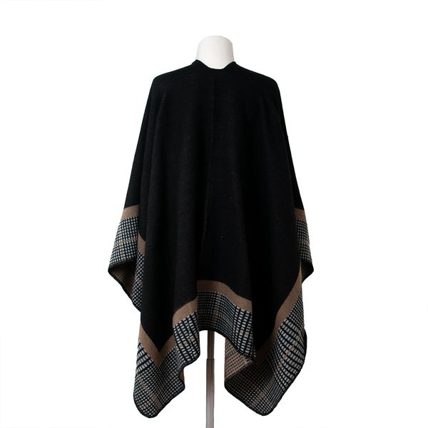 Bild på Öppen poncho tweed mönster - svart