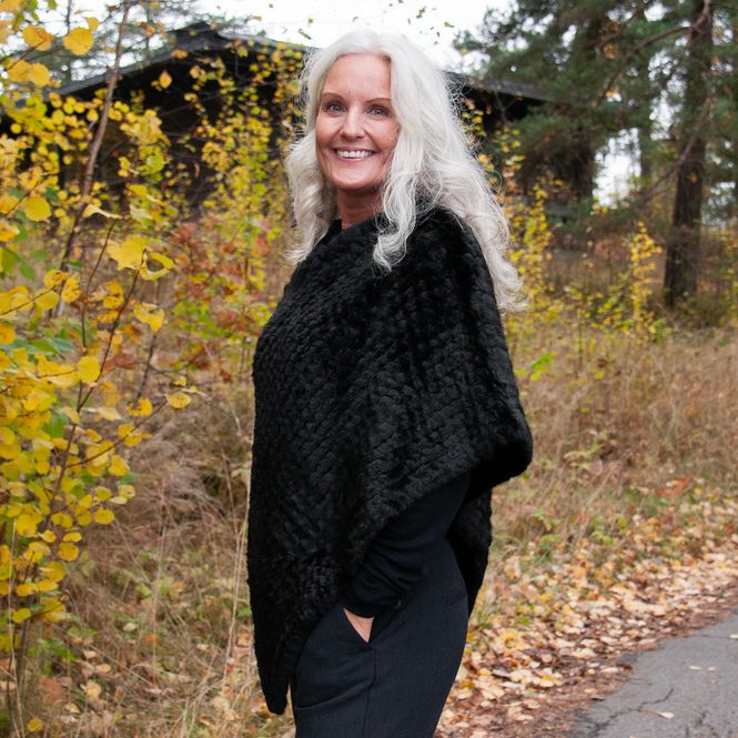 Huvudbild Stickad poncho i fuskpäls svart