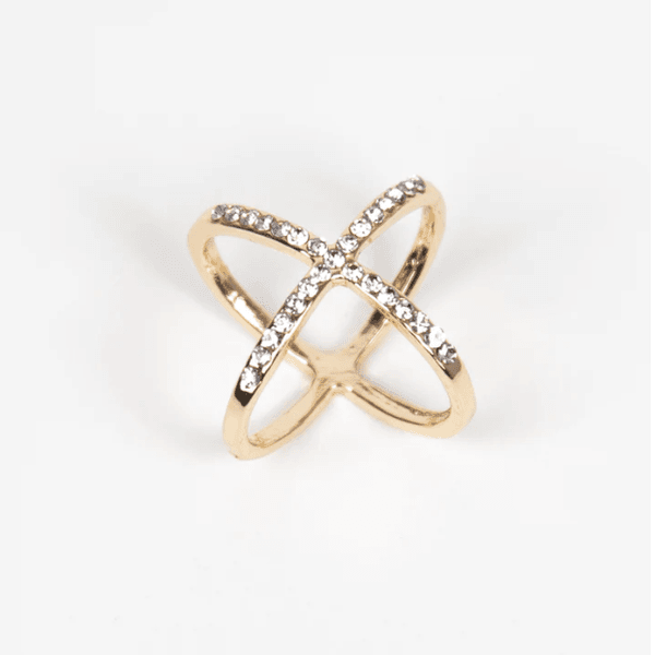 Huvudbild Halsduksring enkel X med strass - guld