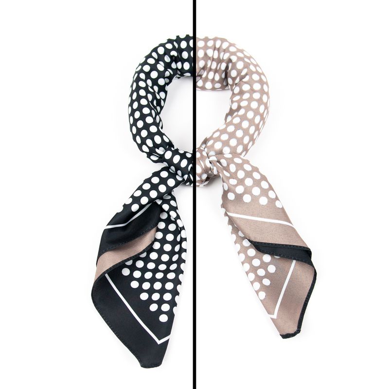 Lite skjerf 70 x 70 cm - tosidig prikkemønster i svart og beige